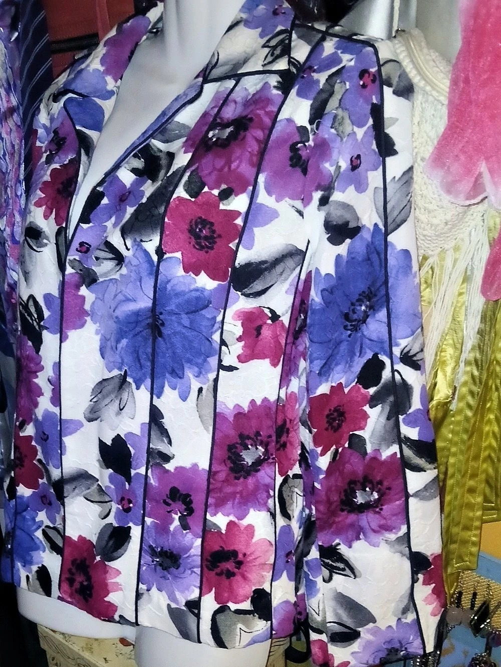 Draper's & Damon's Floral Open Front Cotton Blazer Size Medium